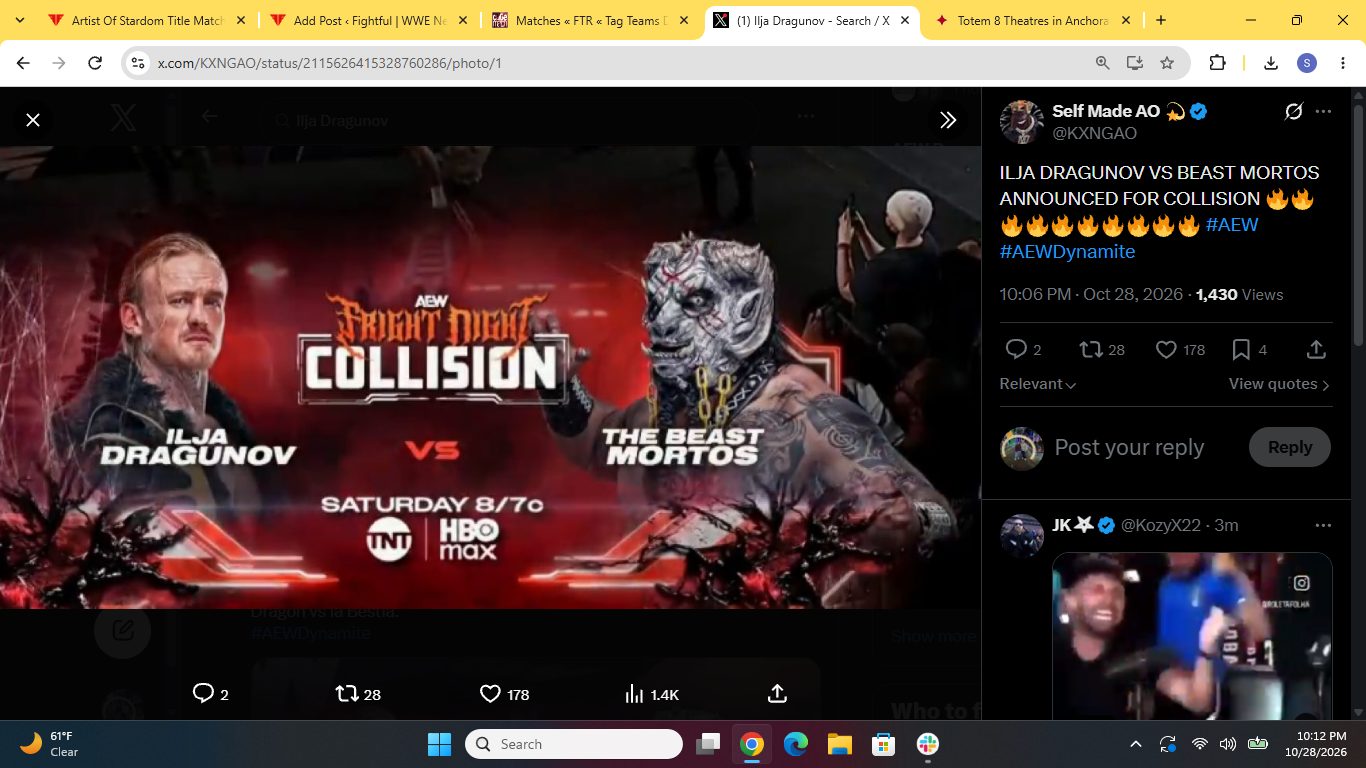 AEW anuncia combates para Collision Fright Night